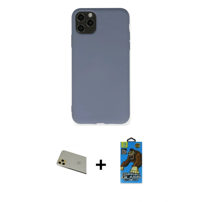 MARSİLYAN™- iPhone 11 Pro Max Kılıf Ahenk Serisi - Siyah 18D Cam Ekran Koruyucu + Rainbow Kamera Lens Koruma Cam - GD