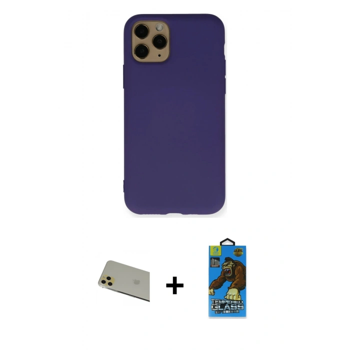 MARSİLYAN™- iPhone 11 Pro Max Kılıf Ahenk Serisi - Siyah 18D Cam Ekran Koruyucu + Rainbow Kamera Lens Koruma Cam - GD