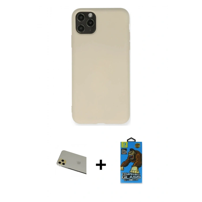 MARSİLYAN™- iPhone 11 Pro Max Kılıf Ahenk Serisi - Siyah 18D Cam Ekran Koruyucu + Rainbow Kamera Lens Koruma Cam - GD