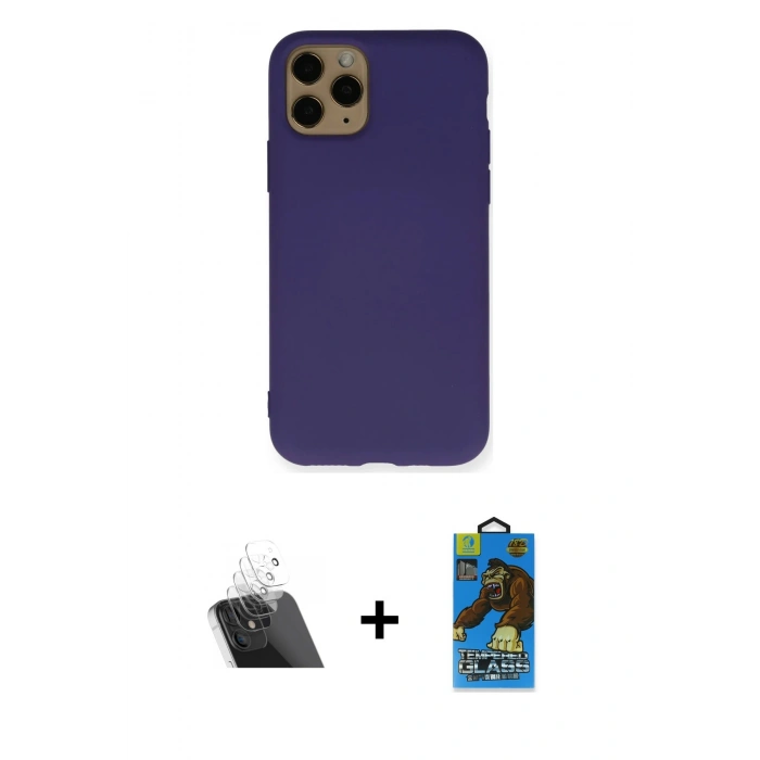 MARSİLYAN™- iPhone 11 Pro Max Kılıf Ahenk Serisi - Siyah 18D Cam Ekran Koruyucu + Kamera Lens Koruma Cam - SF