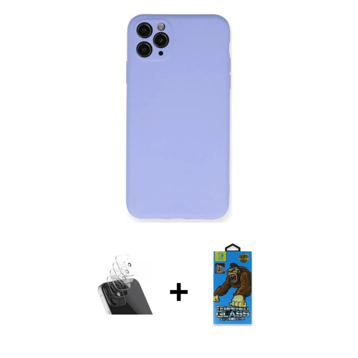 MARSİLYAN™- iPhone 11 Pro Max Kılıf Ahenk Serisi - Siyah 18D Cam Ekran Koruyucu + Kamera Lens Koruma Cam - SF