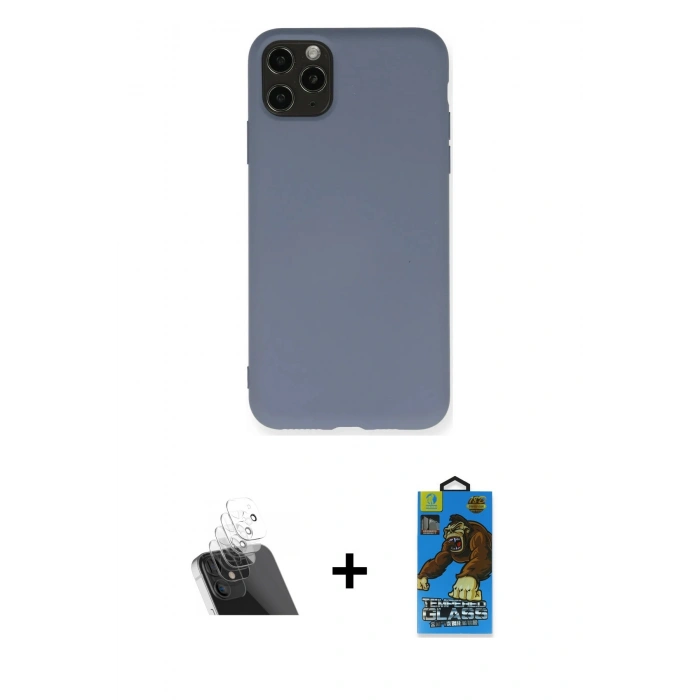 MARSİLYAN™- iPhone 11 Pro Max Kılıf Ahenk Serisi - Siyah 18D Cam Ekran Koruyucu + Kamera Lens Koruma Cam - SF
