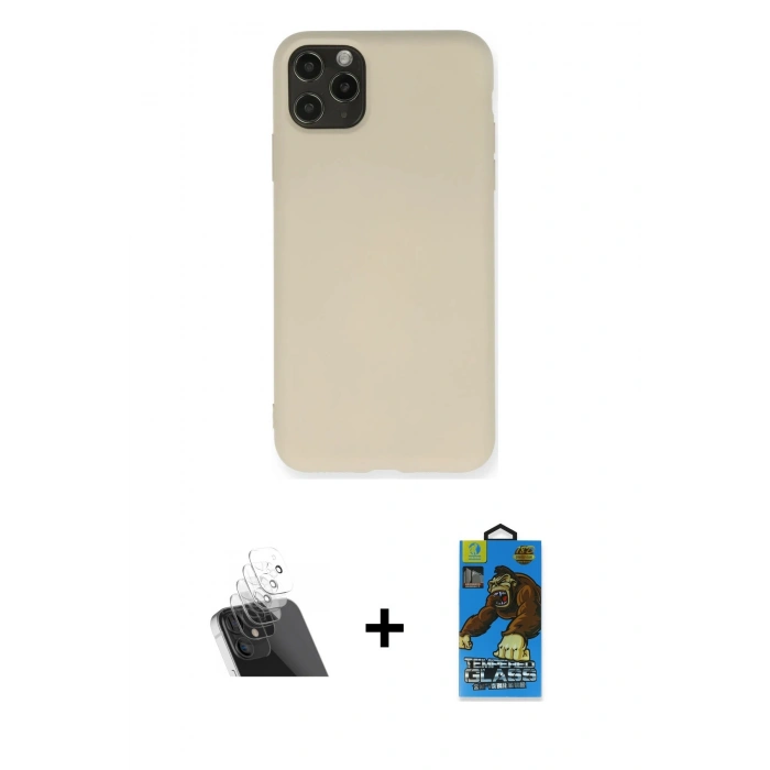 MARSİLYAN™- iPhone 11 Pro Max Kılıf Ahenk Serisi - Siyah 18D Cam Ekran Koruyucu + Kamera Lens Koruma Cam - SF
