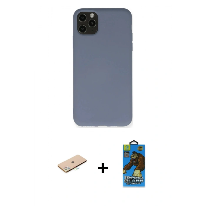 MARSİLYAN™- iPhone 11 Pro Max Kılıf Ahenk Serisi - Siyah 18D Cam Ekran Koruyucu + Renkli Kamera Lens Koruma Cam - MI