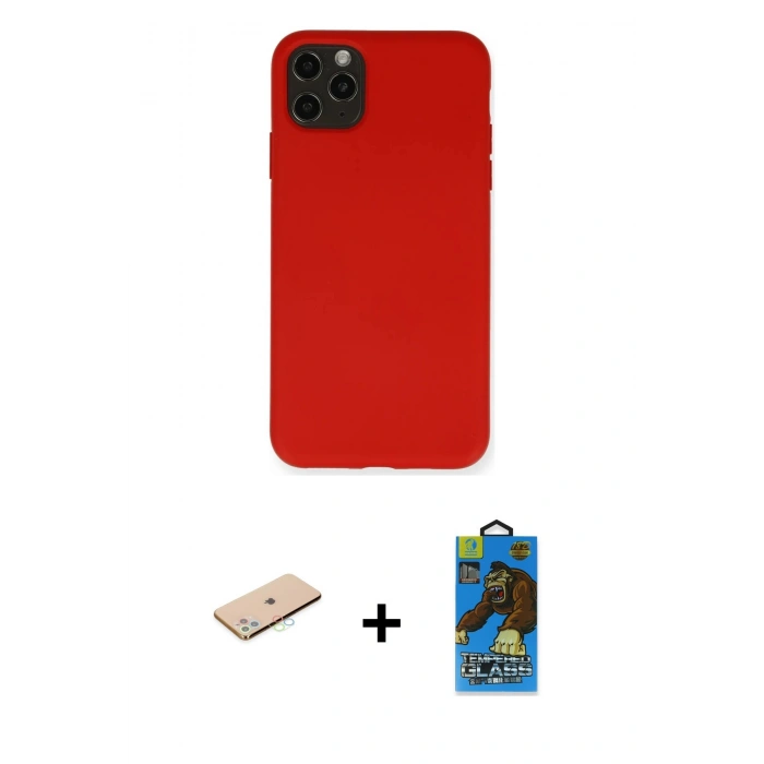 MARSİLYAN™- iPhone 11 Pro Max Kılıf Ahenk Serisi - Siyah 18D Cam Ekran Koruyucu + Renkli Kamera Lens Koruma Cam - MI
