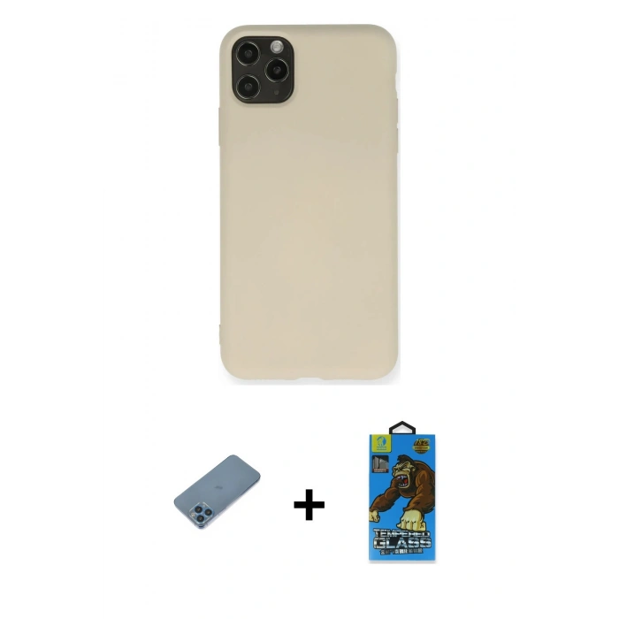 MARSİLYAN™- iPhone 11 Pro Max Kılıf Ahenk Serisi - Siyah 18D Cam Ekran Koruyucu + Shine Kamera Lens Koruma Cam - MI
