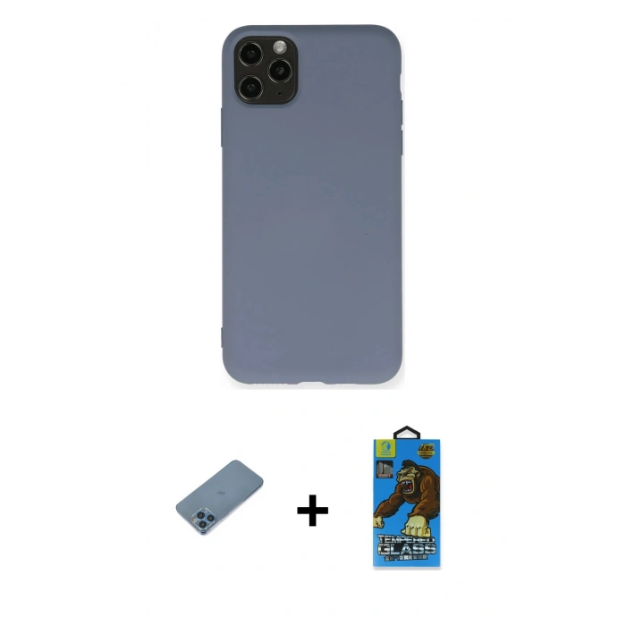 MARSİLYAN™- iPhone 11 Pro Max Kılıf Ahenk Serisi - Siyah 18D Cam Ekran Koruyucu + Shine Kamera Lens Koruma Cam - MI