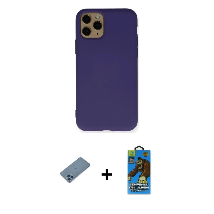MARSİLYAN™- iPhone 11 Pro Max Kılıf Ahenk Serisi - Siyah 18D Cam Ekran Koruyucu + Shine Kamera Lens Koruma Cam - MI