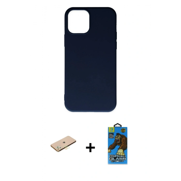 MARSİLYAN™- iPhone 11 Pro Max Kılıf Ahenk Serisi - Siyah 18D Cam Ekran Koruyucu + Renkli Kamera Lens Koruma Cam - SI