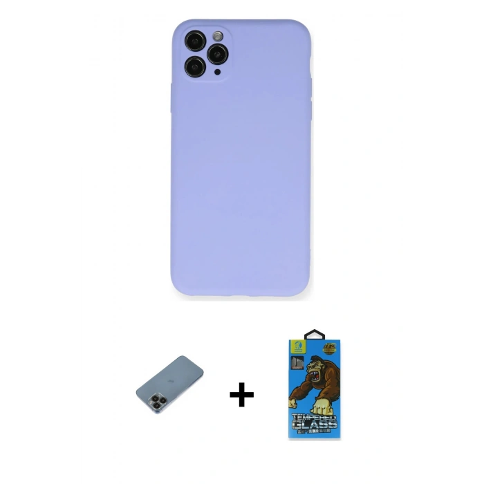 MARSİLYAN™- iPhone 11 Pro Max Kılıf Ahenk Serisi - Siyah 18D Cam Ekran Koruyucu + Shine Kamera Lens Koruma Cam - SH