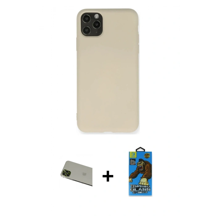 MARSİLYAN™- iPhone 11 Pro Max Kılıf Ahenk Serisi - Siyah 18D Cam Ekran Koruyucu + Yeşil Rainbow Kamera Lens Koruma Cam