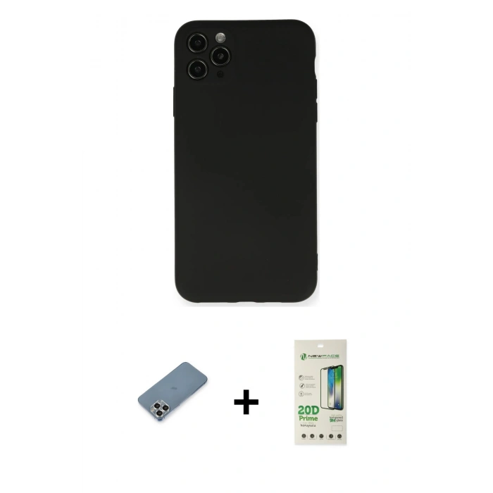 MARSİLYAN™- iPhone 11 Pro Max Kılıf Ahenk Serisi - Siyah 20D Premium Cam Ekran Koruyucu + Metal Kamera Lens Koruma Cam - GS