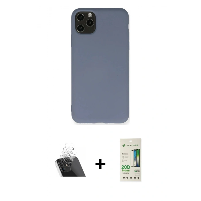 MARSİLYAN™- iPhone 11 Pro Max Kılıf Ahenk Serisi - Siyah 20D Premium Cam Ekran Koruyucu + Kamera Lens Koruma Cam - SF