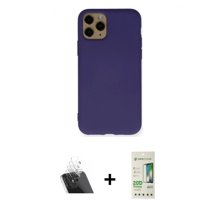 MARSİLYAN™- iPhone 11 Pro Max Kılıf Ahenk Serisi - Siyah 20D Premium Cam Ekran Koruyucu + Kamera Lens Koruma Cam - SF