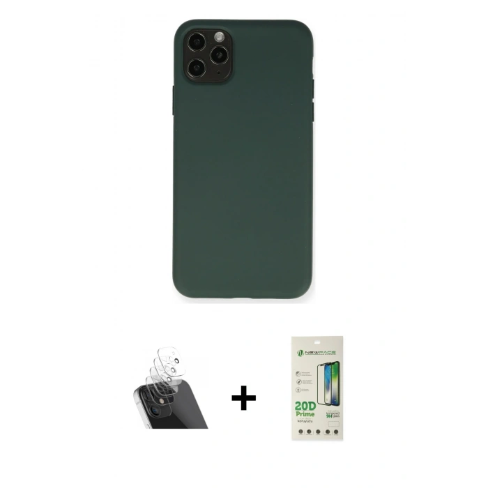 MARSİLYAN™- iPhone 11 Pro Max Kılıf Ahenk Serisi - Siyah 20D Premium Cam Ekran Koruyucu + Kamera Lens Koruma Cam - SF
