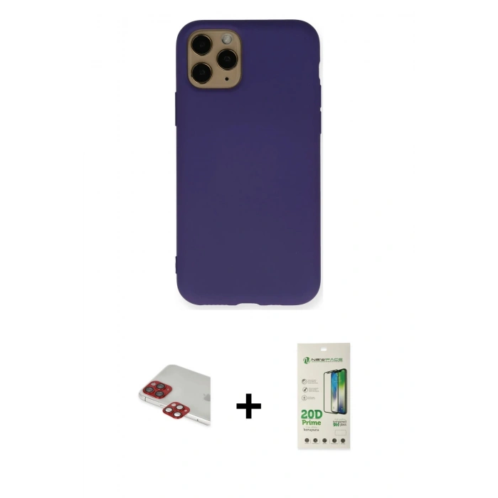 MARSİLYAN™- iPhone 11 Pro Max Kılıf Ahenk Serisi - Siyah 20D Premium Cam Ekran Koruyucu + Kırmızı Pers Alüminyum Kamera Lens