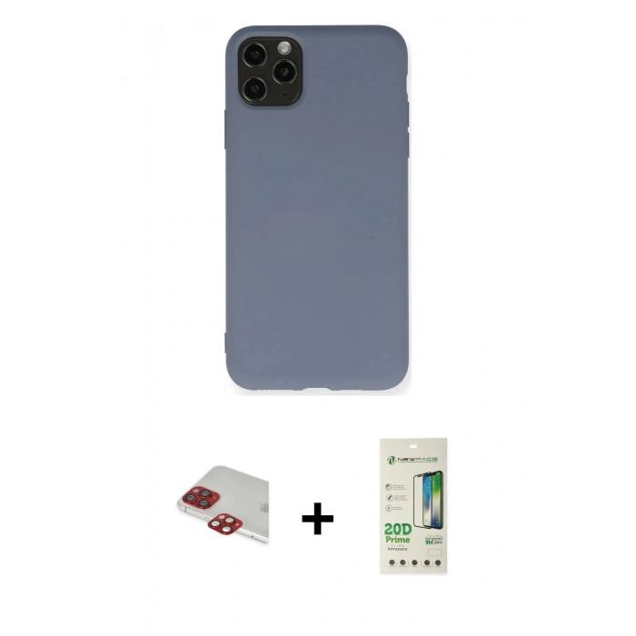 MARSİLYAN™- iPhone 11 Pro Max Kılıf Ahenk Serisi - Siyah 20D Premium Cam Ekran Koruyucu + Kırmızı Pers Alüminyum Kamera Lens