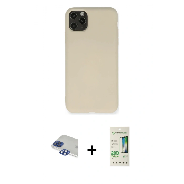 MARSİLYAN™- iPhone 11 Pro Max Kılıf Ahenk Serisi - Siyah 20D Premium Cam Ekran Koruyucu + Lacivert Pers Alüminyum Kamera Lens