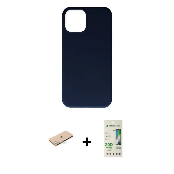 MARSİLYAN™- iPhone 11 Pro Max Kılıf Ahenk Serisi - Siyah 20D Premium Cam Ekran Koruyucu + Renkli Kamera Lens Koruma Cam - MI