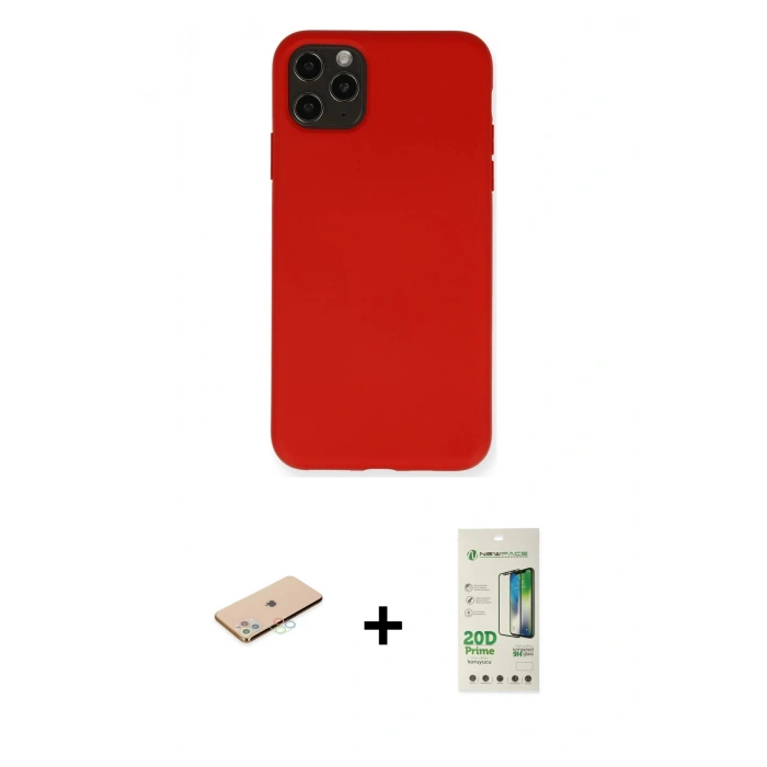 MARSİLYAN™- iPhone 11 Pro Max Kılıf Ahenk Serisi - Siyah 20D Premium Cam Ekran Koruyucu + Renkli Kamera Lens Koruma Cam - MI