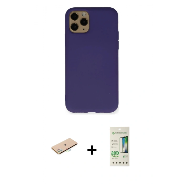 MARSİLYAN™- iPhone 11 Pro Max Kılıf Ahenk Serisi - Siyah 20D Premium Cam Ekran Koruyucu + Renkli Kamera Lens Koruma Cam - MI