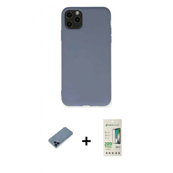 MARSİLYAN™- iPhone 11 Pro Max Kılıf Ahenk Serisi - Siyah 20D Premium Cam Ekran Koruyucu + Metal Kamera Lens Koruma Cam - MI