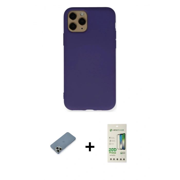 MARSİLYAN™- iPhone 11 Pro Max Kılıf Ahenk Serisi - Siyah 20D Premium Cam Ekran Koruyucu + Metal Kamera Lens Koruma Cam - AKYL
