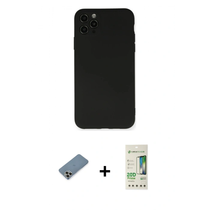 MARSİLYAN™- iPhone 11 Pro Max Kılıf Ahenk Serisi - Siyah 20D Premium Cam Ekran Koruyucu + Metal Kamera Lens Koruma Cam - GD