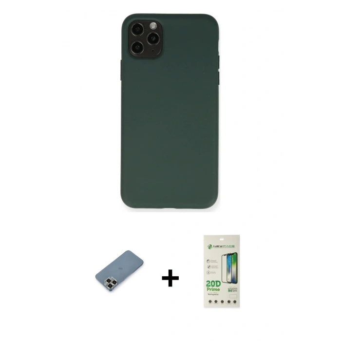 MARSİLYAN™- iPhone 11 Pro Max Kılıf Ahenk Serisi - Siyah 20D Premium Cam Ekran Koruyucu + Metal Kamera Lens Koruma Cam - GD