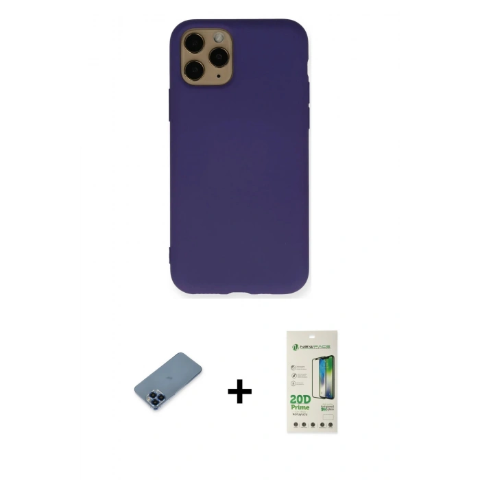 MARSİLYAN™- iPhone 11 Pro Max Kılıf Ahenk Serisi - Siyah 20D Premium Cam Ekran Koruyucu + Metal Kamera Lens Koruma Cam - MI