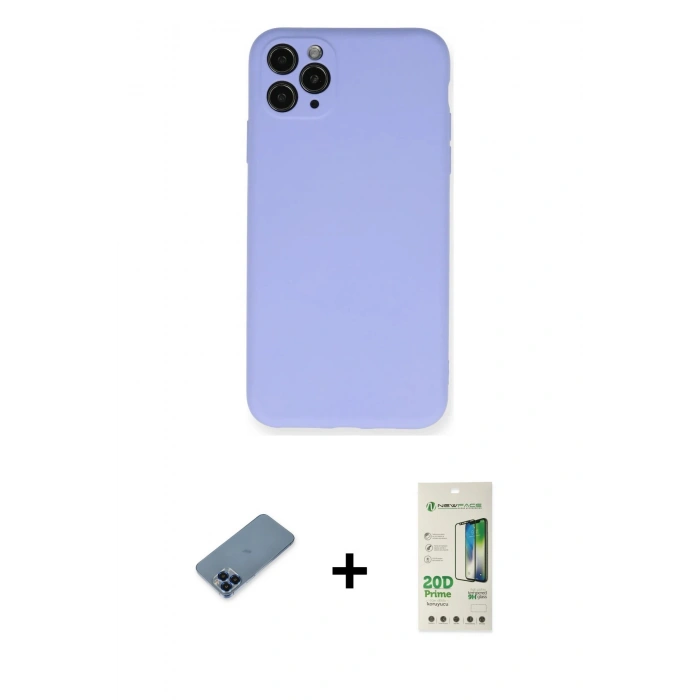 MARSİLYAN™- iPhone 11 Pro Max Kılıf Ahenk Serisi - Siyah 20D Premium Cam Ekran Koruyucu + Metal Kamera Lens Koruma Cam - MI