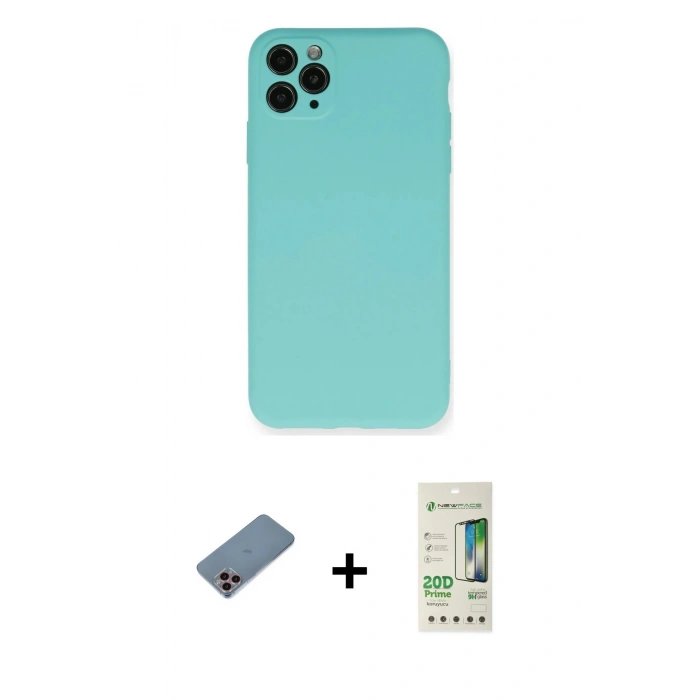MARSİLYAN™- iPhone 11 Pro Max Kılıf Ahenk Serisi - Siyah 20D Premium Cam Ekran Koruyucu + Shine Kamera Lens Koruma Cam - PE