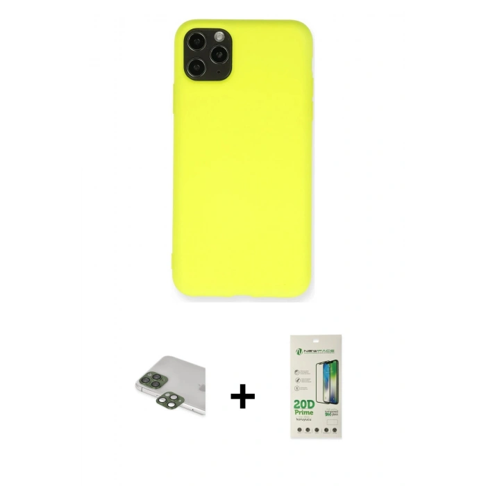 MARSİLYAN™- iPhone 11 Pro Max Kılıf Ahenk Serisi - Siyah 20D Premium Cam Ekran Koruyucu + Pers Alüminyum Kamera Lens - YL