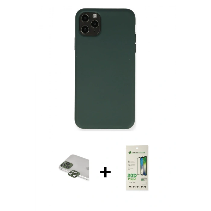 MARSİLYAN™- iPhone 11 Pro Max Kılıf Ahenk Serisi - Siyah 20D Premium Cam Ekran Koruyucu + Pers Alüminyum Kamera Lens - YL