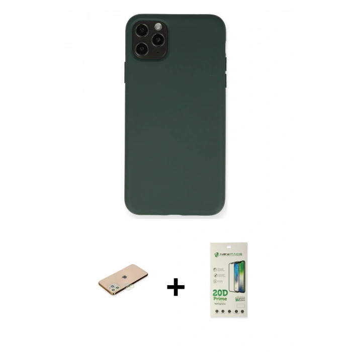 MARSİLYAN™- iPhone 11 Pro Max Kılıf Ahenk Serisi - Siyah 20D Premium Cam Ekran Koruyucu + Renkli Kamera Lens Koruma Cam - YL