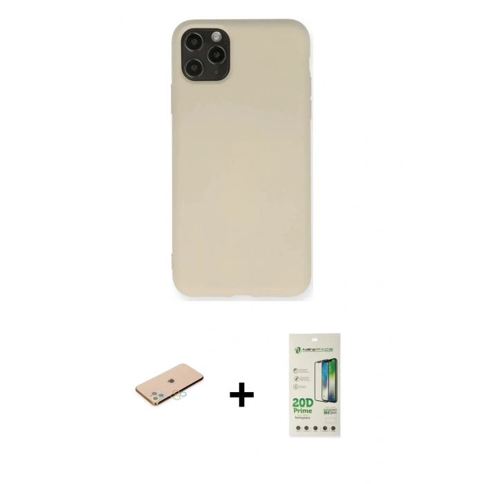 MARSİLYAN™- iPhone 11 Pro Max Kılıf Ahenk Serisi - Siyah 20D Premium Cam Ekran Koruyucu + Renkli Kamera Lens Koruma Cam - MI