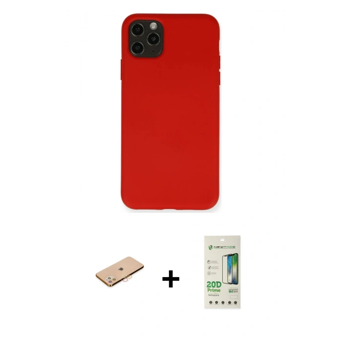 MARSİLYAN™- iPhone 11 Pro Max Kılıf Ahenk Serisi - Siyah 20D Premium Cam Ekran Koruyucu + Renkli Kamera Lens Koruma Cam - TU