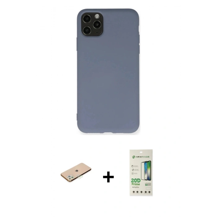 MARSİLYAN™- iPhone 11 Pro Max Kılıf Ahenk Serisi - Siyah 20D Premium Cam Ekran Koruyucu + Renkli Kamera Lens Koruma Cam - YL