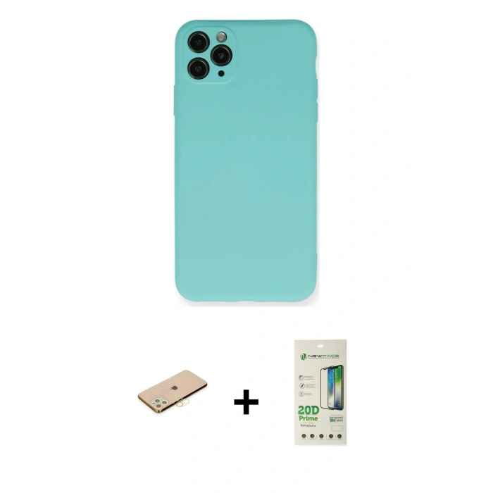 MARSİLYAN™- iPhone 11 Pro Max Kılıf Ahenk Serisi - Siyah 20D Premium Cam Ekran Koruyucu + Renkli Kamera Lens Koruma Cam - SI