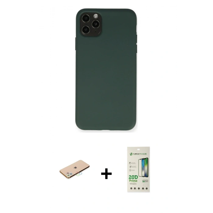 MARSİLYAN™- iPhone 11 Pro Max Kılıf Ahenk Serisi - Siyah 20D Premium Cam Ekran Koruyucu + Renkli Kamera Lens Koruma Cam - MI