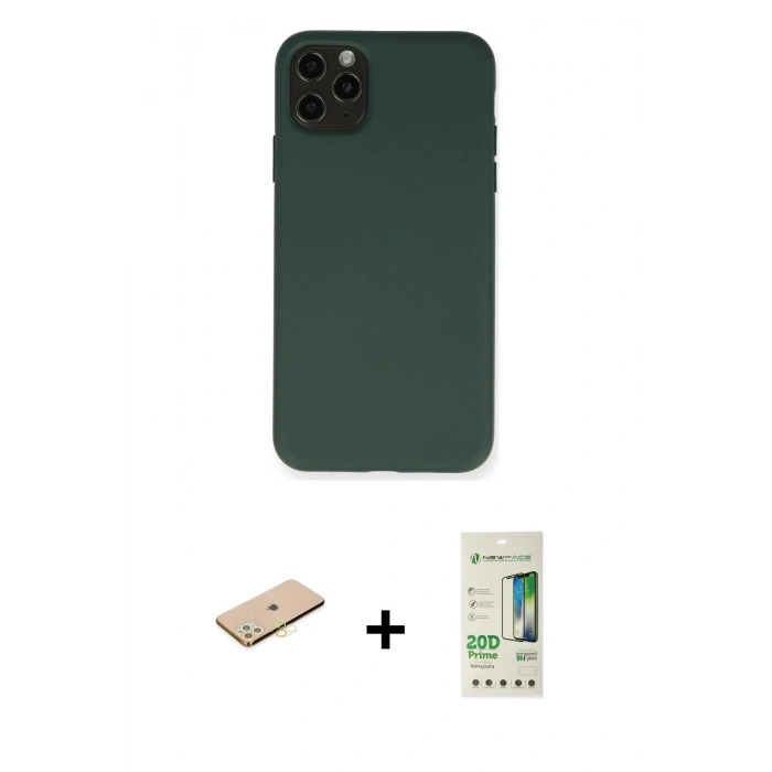 MARSİLYAN™- iPhone 11 Pro Max Kılıf Ahenk Serisi - Siyah 20D Premium Cam Ekran Koruyucu + Renkli Kamera Lens Koruma Cam - SI