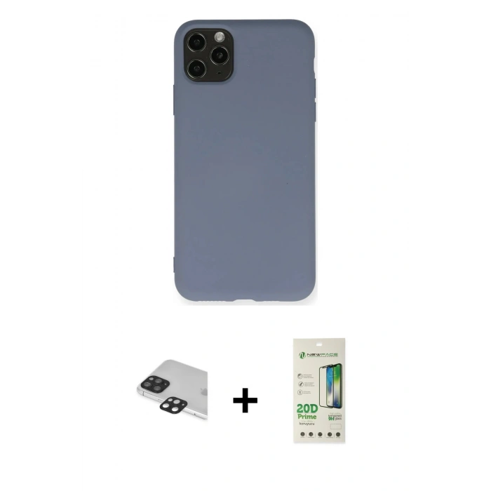 MARSİLYAN™- iPhone 11 Pro Max Kılıf Ahenk Serisi - Siyah 20D Premium Cam Ekran Koruyucu + Pers Alüminyum Kamera Lens - SH