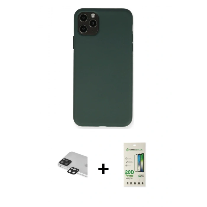 MARSİLYAN™- iPhone 11 Pro Max Kılıf Ahenk Serisi - Siyah 20D Premium Cam Ekran Koruyucu + Pers Alüminyum Kamera Lens - SH
