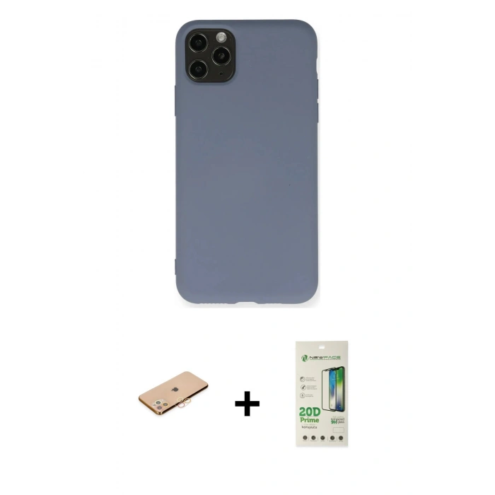 MARSİLYAN™- iPhone 11 Pro Max Kılıf Ahenk Serisi - Siyah 20D Premium Cam Ekran Koruyucu + Renkli Kamera Lens Koruma Cam - TU