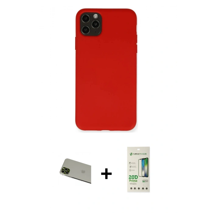 MARSİLYAN™- iPhone 11 Pro Max Kılıf Ahenk Serisi - Siyah 20D Premium Cam Ekran Koruyucu + Rainbow Kamera Lens Koruma Cam - YL