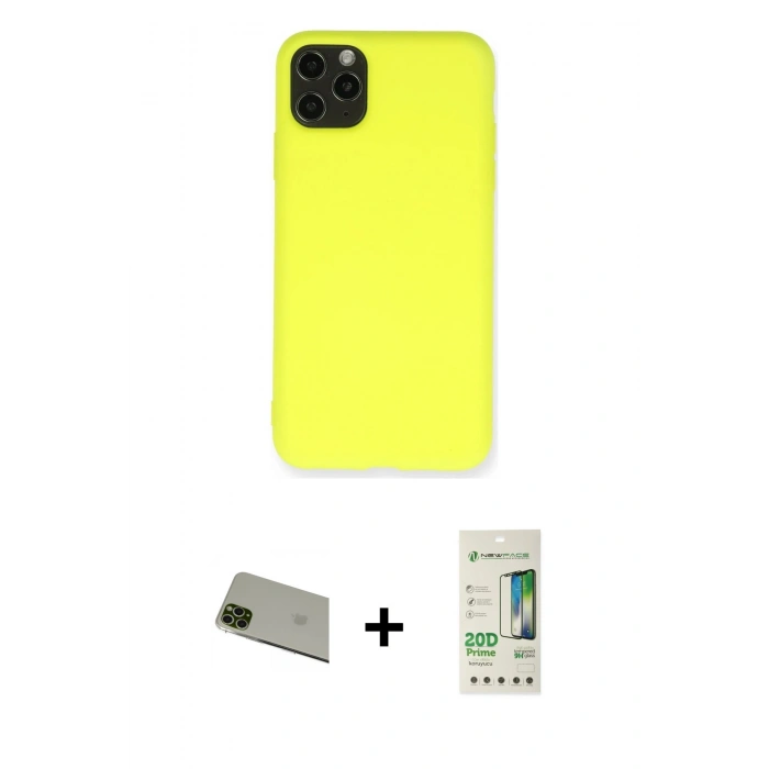 MARSİLYAN™- iPhone 11 Pro Max Kılıf Ahenk Serisi - Siyah 20D Premium Cam Ekran Koruyucu + Rainbow Kamera Lens Koruma Cam - YL