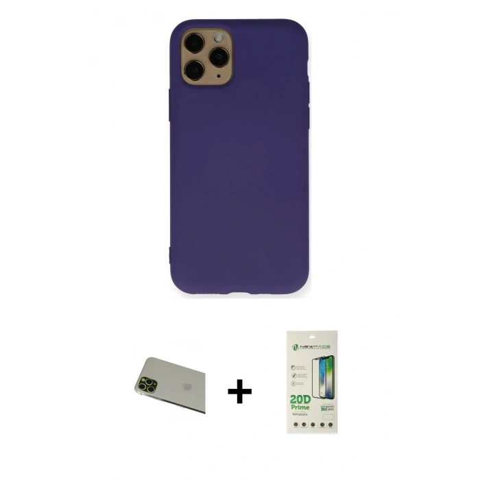 MARSİLYAN™- iPhone 11 Pro Max Kılıf Ahenk Serisi - Siyah 20D Premium Cam Ekran Koruyucu + Rainbow Kamera Lens Koruma Cam - YL
