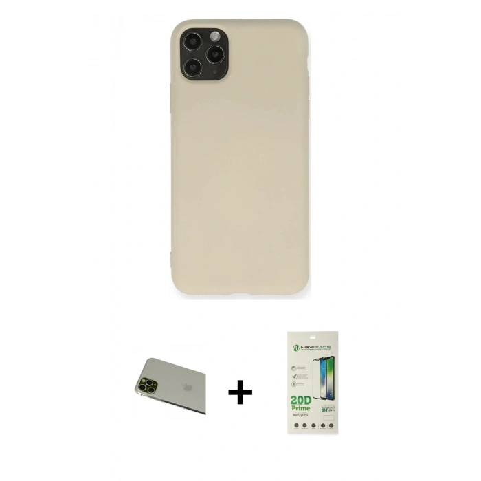 MARSİLYAN™- iPhone 11 Pro Max Kılıf Ahenk Serisi - Siyah 20D Premium Cam Ekran Koruyucu + Rainbow Kamera Lens Koruma Cam - YL