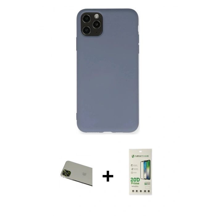 MARSİLYAN™- iPhone 11 Pro Max Kılıf Ahenk Serisi - Siyah 20D Premium Cam Ekran Koruyucu + Rainbow Kamera Lens Koruma Cam - YL