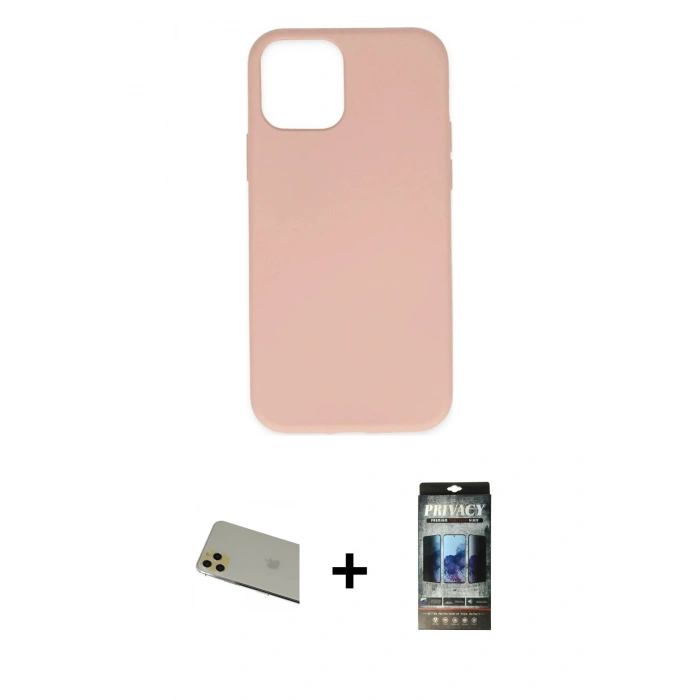 MARSİLYAN™- iPhone 11 Pro Max Kılıf Ahenk Serisi - Siyah 34D Hayalet Izgaralı Cam + Rainbow Kamera Lens Koruma Cam - GD